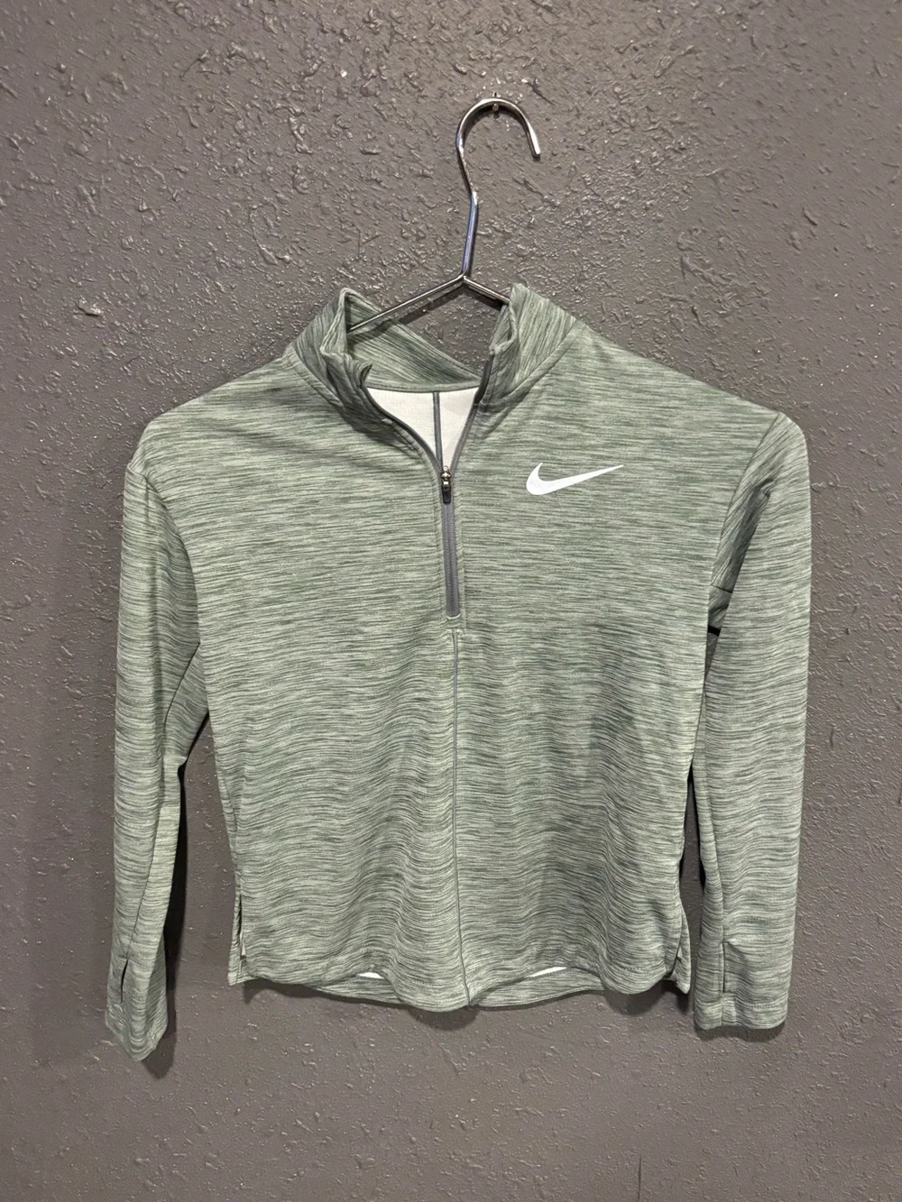 Nike Sage Heathered Quarter-Zip Top with White Swoosh